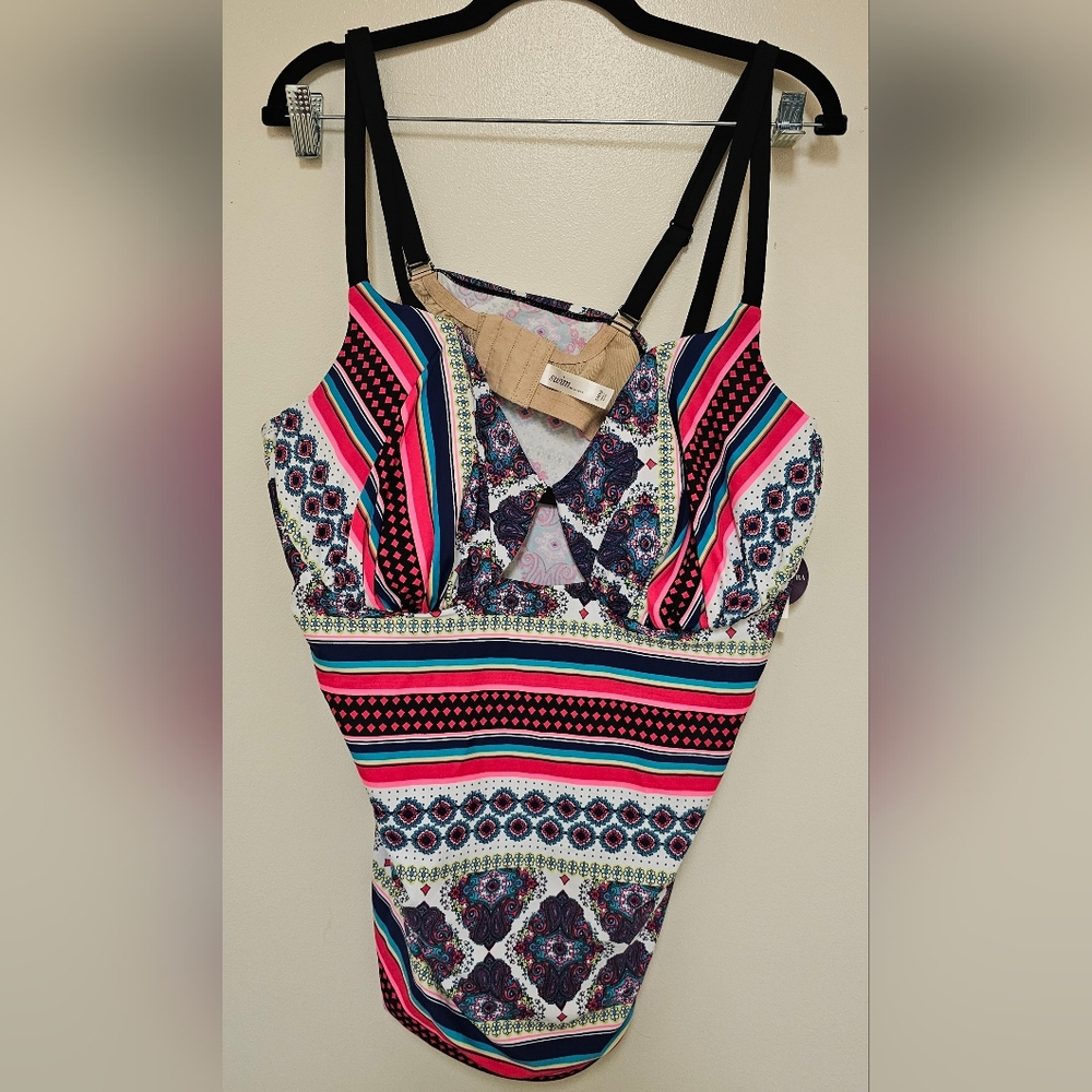 Cacique Swim (Lane Bryant) Tankini Top Floral Underwire 44DD NWT